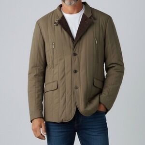 Banana Republic Quilted Barn Jacket Sz XL Olive Green Plaid Lined Classic Preppy